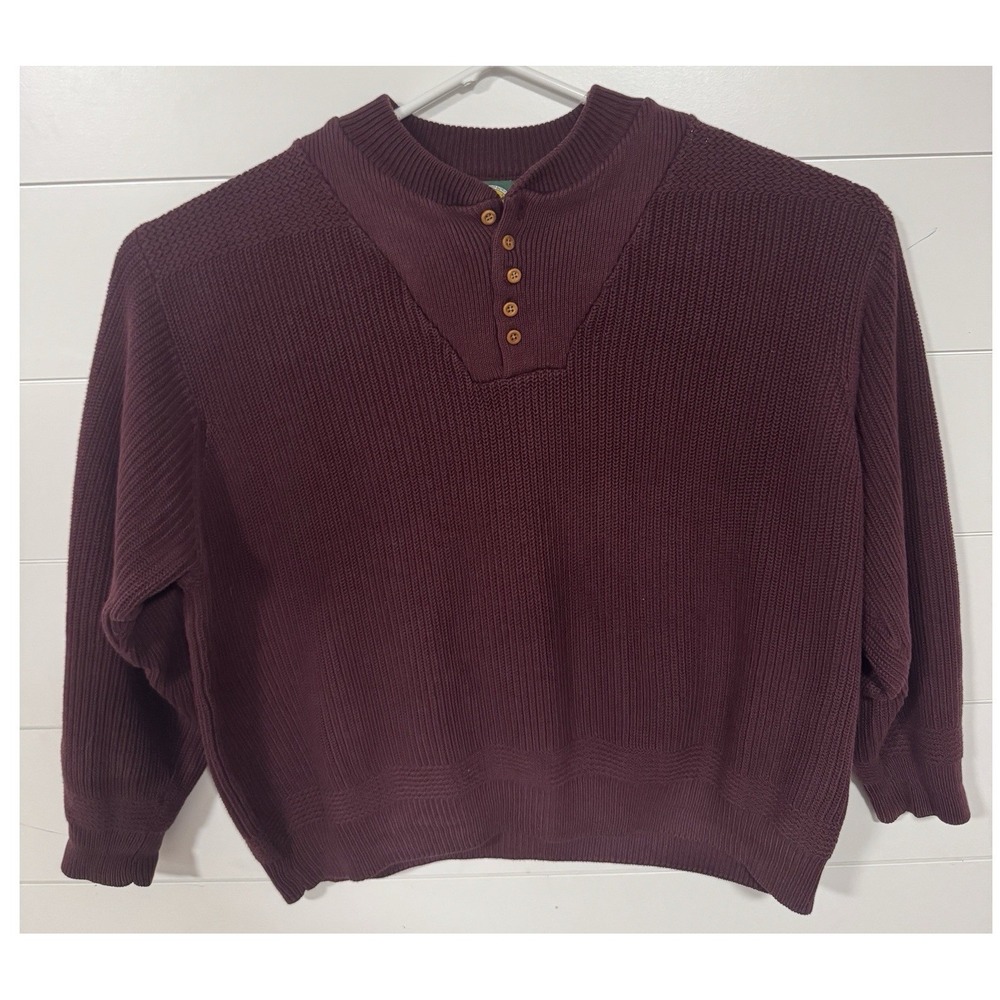 Cabelas Henley Sweater XXL Maroon Heavy‎ Knit 5-Button Fisherman VINTAGE